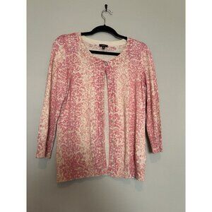 Talbots Medium Cotton Blend Pink Cream Animal Print Cardigan Button Up Sweater
